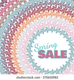 Colorful vector poster with circles of flowers and lettering "Spring SALE".