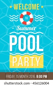 Colorful Vector Poster, Flyer Or Banner Template For Pool Party. Flat Style. Eps 10.