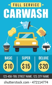 Colorful vector poster, flyer or banner template for car wash services. Flat style.