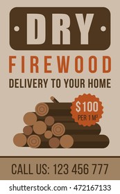 Colorful vector poster, flyer or banner template for firewood delivery. Flat style.