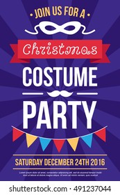 Colorful Vector Poster, Invitation, Banner Or Flyer Template For Christmas Costume Party. Flat Style.