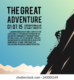 Colorful vector poster. Quality design illustrations, elements and concept. The climber climbs the mountain.