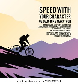 Colorful vector poster. Quality design illustrations, elements and concept. Mountain biking.