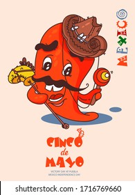 Colorful vector poster with text on Mexican Cinco de Mayo - Fifth of May.  Mexico independence day