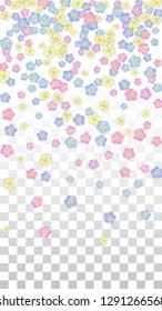 Colorful Vector Realistic Petals Falling on Transparent Background.  Spring Romantic Flowers Illustration. Flying Petals. Sakura Spa Design. Blossom Confetti. Design Elements for  8 March Card.