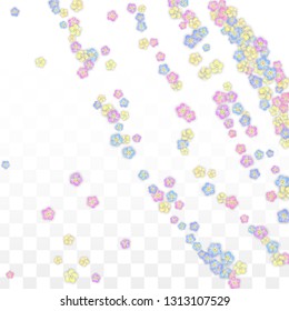 Colorful Vector Realistic Petals Falling on Transparent Background.  Spring Romantic Flowers Illustration. Flying Petals. Sakura Spa Design. Blossom Confetti. Design Elements for  Wedding Decoration.