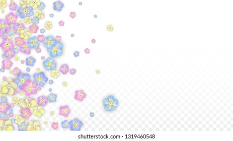 Colorful Vector Realistic Petals Falling on Transparent Background.  Spring Romantic Flowers Illustration. Flying Petals. Sakura Spa Design. Blossom Confetti. Design Elements for  St. Valentine Day.