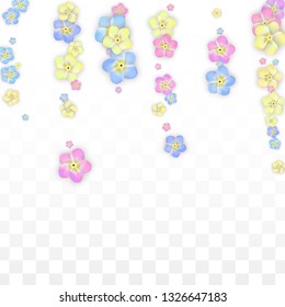 Colorful Vector Realistic Petals Falling on Transparent Background.  Spring Romantic Flowers Illustration. Flying Petals. Sakura Spa Design. Blossom Confetti. Design Elements for  Mother's Day.