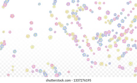 Colorful Vector Realistic Petals Falling on Transparent Background.  Spring Romantic Flowers Illustration. Flying Petals. Sakura Spa Design. Blossom Confetti. Design Elements for  8 March Card.