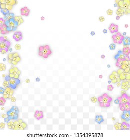 Colorful Vector Realistic Petals Falling on Transparent Background.  Spring Romantic Flowers Illustration. Flying Petals. Sakura Spa Design. Blossom Confetti. Design Elements for  8 March Card.