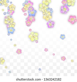 Colorful Vector Realistic Petals Falling on Transparent Background.  Spring Romantic Flowers Illustration. Flying Petals. Sakura Spa Design. Blossom Confetti. Design Elements for  Mother's Day.