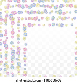 Colorful Vector Realistic Petals Falling on Transparent Background.  Spring Romantic Flowers Illustration. Flying Petals. Sakura Spa Design. Blossom Confetti. Design Elements for  Wedding Decoration.