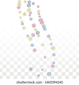 Colorful Vector Realistic Petals Falling on Transparent Background.  Spring Romantic Flowers Illustration. Flying Petals. Sakura Spa Design. Blossom Confetti. Design Elements for  8 March Card.