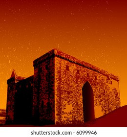 Colorful vector rendering of Hermitage Castle (also available rastered)