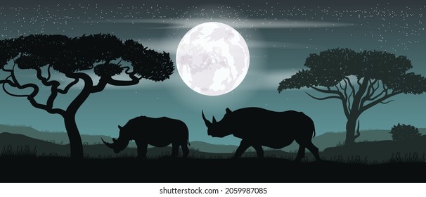 Colorful vector. Rhino. Safari. Wild nature.
