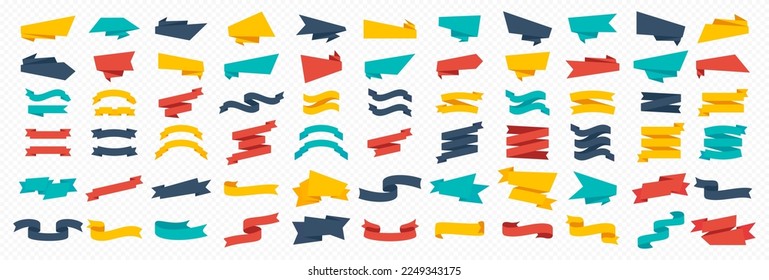 Banderas de cintas vectoriales coloridas. Elementos de cinta de opciones. Colección de cintas. Banners de cintas de juego. Colección de etiquetas de calidad. EPS 10