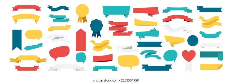 Colorful Vector Ribbon Banners. Set of Ribbons Banners with Label, Tag and Quality Badges. Banners set and colorful Ribbon, isolated on white background. Ribbon Banner in modern simple flat design