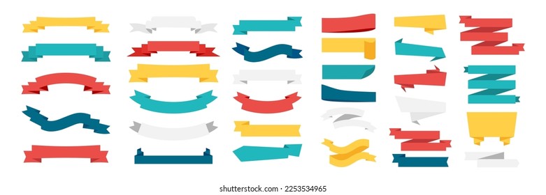 Colorful Vector Ribbon Banners. Set of Ribbons Banners with Label, Tag and Quality Badges. Banners set and colorful Ribbon, isolated on white background. Ribbon Banner in modern simple flat design