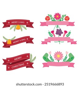 Colorful Vector Ribbon Banners. Set of Ribbons Banners with Label, Tag and Quality Badges. Banners set and colorful Ribbon, isolated on white background. Ribbon Banner in modern simple flat design
