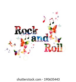 Colorful vector "Rock and Roll" background with butterflies 