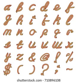 Colorful Vector Rope Alphabet. Letters from the Ropes. Lowercase Letters and Special Characters.