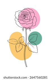 Colorful vector rose line art. Design for wall art, greeting cards and fabric.