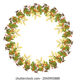 colorful vector round autumn frame with leaves and berries