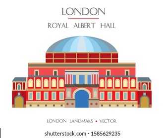 Colorful vector Royal Albert Hall, famous landmark of London, England. Vector flat illustration isolated on white background. Stock illustration