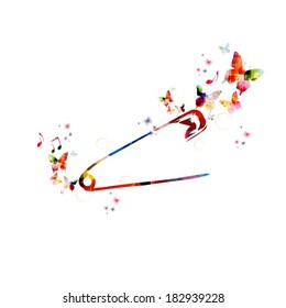 Colorful vector safety pin background with butterflies