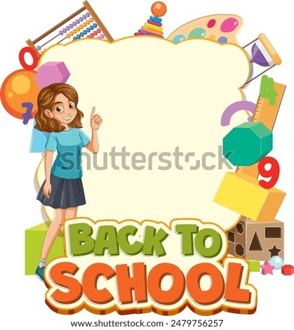 Colorful vector with school supplies and a student
