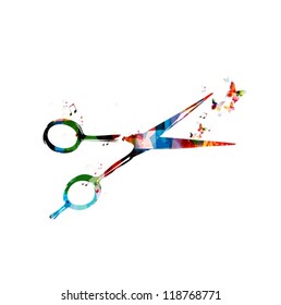Colorful vector scissors background with butterflies
