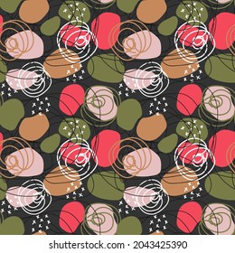 Colorful vector seamless abstract pattern with different shapes. Endless background. Repeatable print.