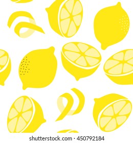 Colorful Vector Seamless Illustration Pattern Of Lemons / Citrus in Doodle Cartoon Style. Perfect For Book Cover, Wallpaper, Wrapping Paper