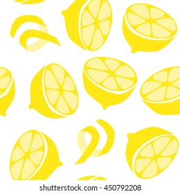 Colorful Vector Seamless Illustration Pattern Of Lemons / Citrus in Doodle Cartoon Style. Perfect For Book Cover, Wallpaper, Wrapping Paper
