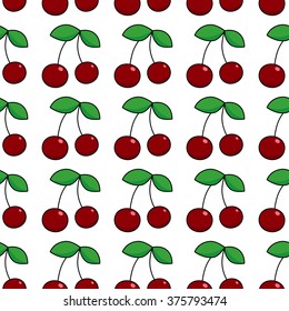Colorful vector seamless patter with  berry cherry. Endless repeating print background texture. Can be used like wallpaper, greeting card design, restaurant menu cover, textile print.