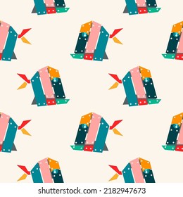 Colorful vector seamless pattern of an abstract metal fish 