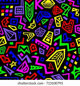 Colorful vector seamless pattern with abstract lines, shapes and geometric figures