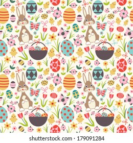 Colorful vector seamless pattern background with Easter related symbols 1