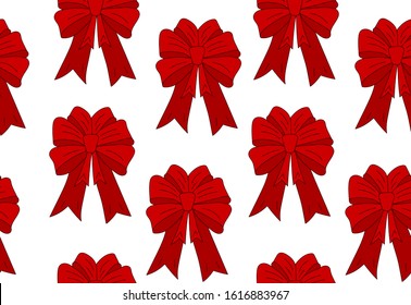 Colorful vector seamless pattern with beautiful festive red bows with ribbons