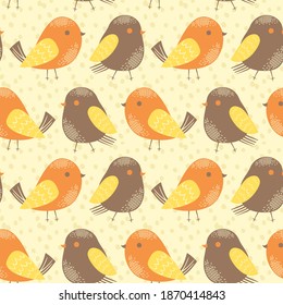 Colorful Vector Seamless pattern with birds and doodles on light background