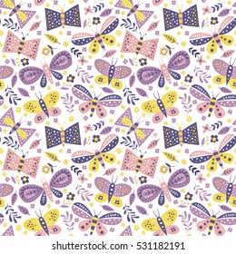 Colorful vector seamless pattern with butterflies and flowers.