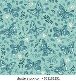 Colorful vector seamless pattern with butterflies and flowers.