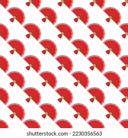 Colorful vector seamless pattern of cartoon red fan. Perfect for printing on various surfaces such as papers, fabric, wood etc. Chinese New year concept 