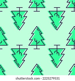 Colorful vector seamless pattern of fir on green background. Vibrant illustration for postcards, printing, wrapping 