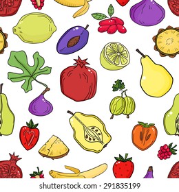 Colorful vector seamless pattern with fruits. Abstract healthy food background with fruits for wallpaper, web page background, wrapping, textile and scrapbook.