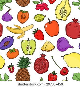 Colorful vector seamless pattern with fruits. Abstract healthy food background with fruits for wallpaper, web page background, wrapping, textile and scrapbook.