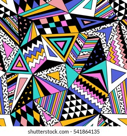 colorful vector seamless pattern with geometric shapes. retro vintage abstract art print. fashion 80s-90s. memphis style design background.