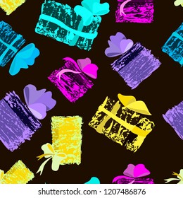 colorful vector seamless pattern with gifts for Christmas, birthday, etc.
