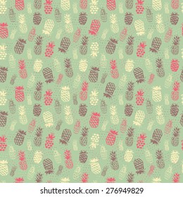 Colorful vector seamless pattern with hand drawn pineapples