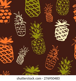 Colorful vector seamless pattern with hand drawn pineapples. Great for textile, wallpaper, wrapping paper, menu, website backround